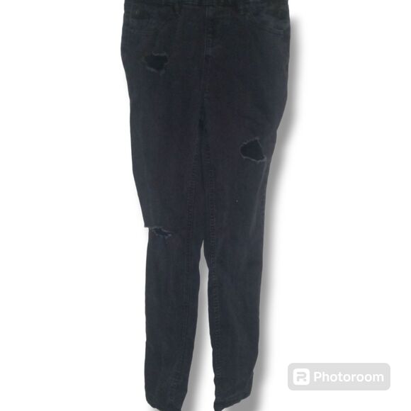 Blue Spice Black Distressed Denim Overalls-Size 0-Skinny Leg-Pockets-Adjustable - Picture 4 of 11